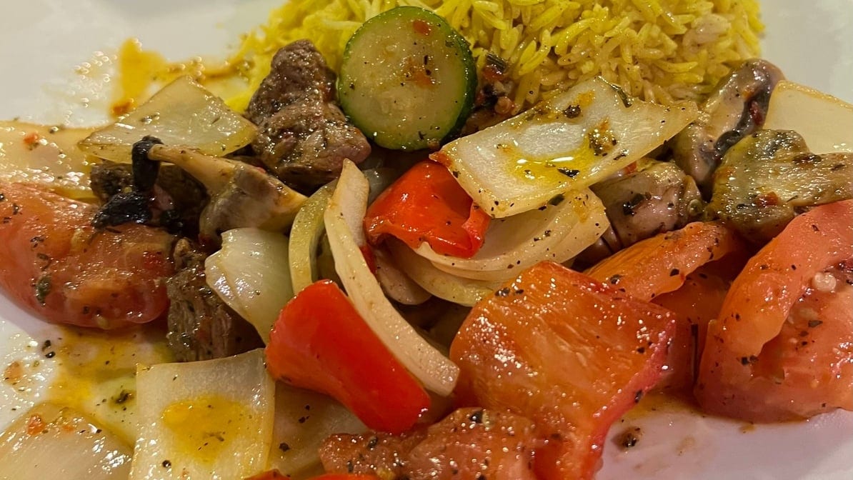 Spicy Grilled Lamb with Veggies.